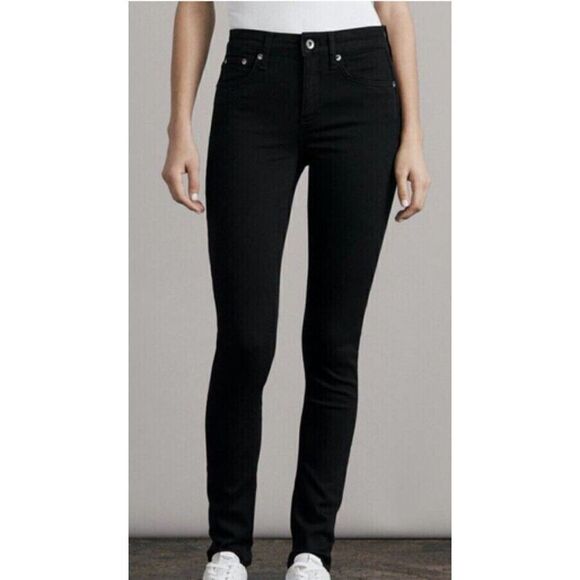 Rag & Bone Women's Sz 27 Black Raw Hem Mid-Rise Ankle Skinny Denim Jeans - Picture 10 of 11